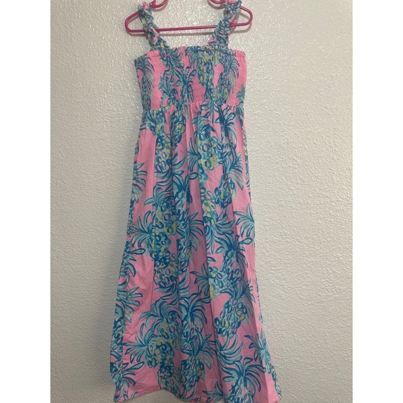 Lilly Pulitzer Kids Smocked Pineapple Sundress - Pink Blue - Size 7 - Picture 4 of 5